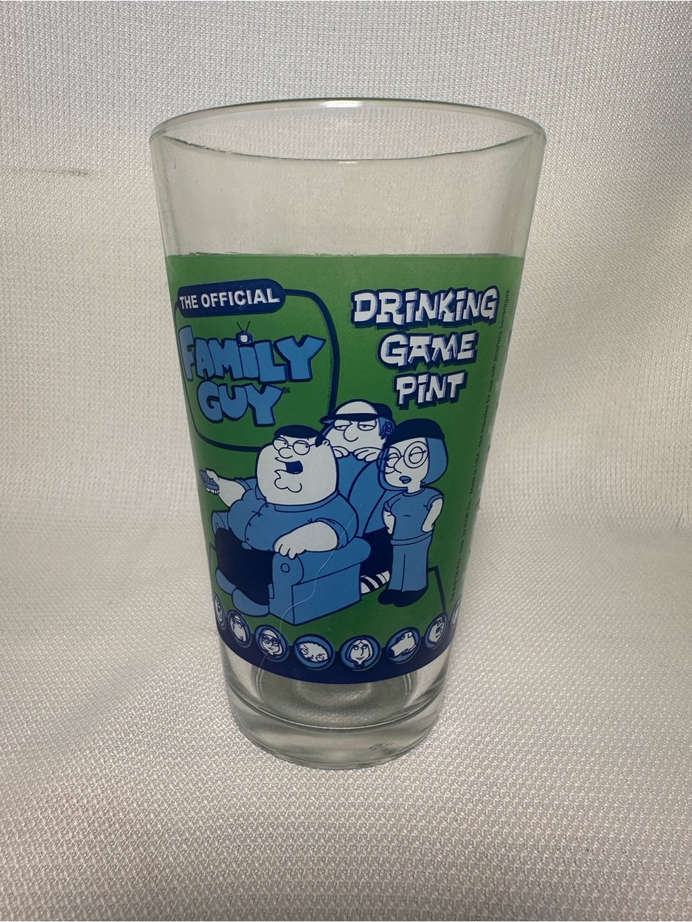 Fox Family Guy Drinking Game Pint Glass - Green and Blue